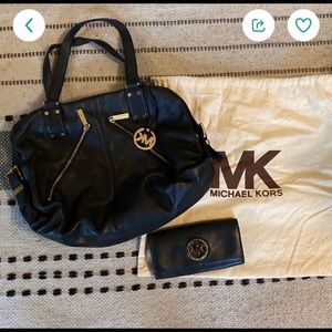 Michael Kors genuine leather black purse with matching wallet set